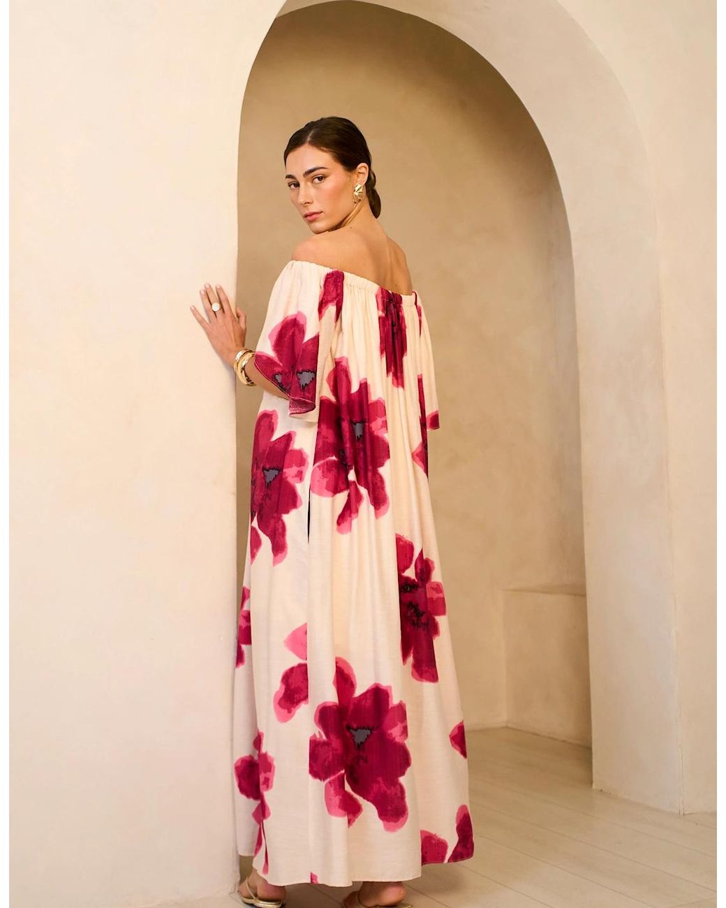 Gini London Pink Bardot Trapeze Maxi Dress