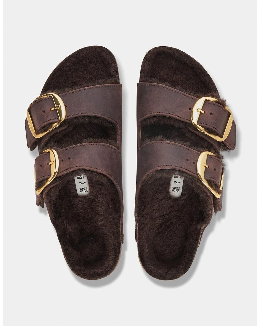 Birkenstock Arizona Brown Big Buckle Shearling Oiled Leather Sandals