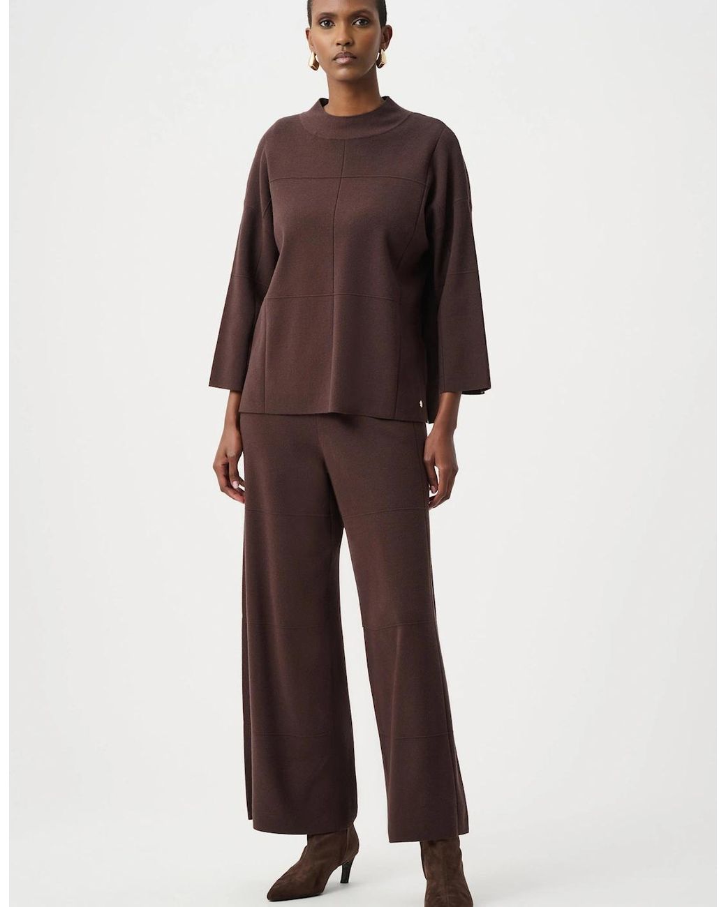 Joseph Ribkoff Brown Brushed Viscose Straight Sweater With Mock Neck