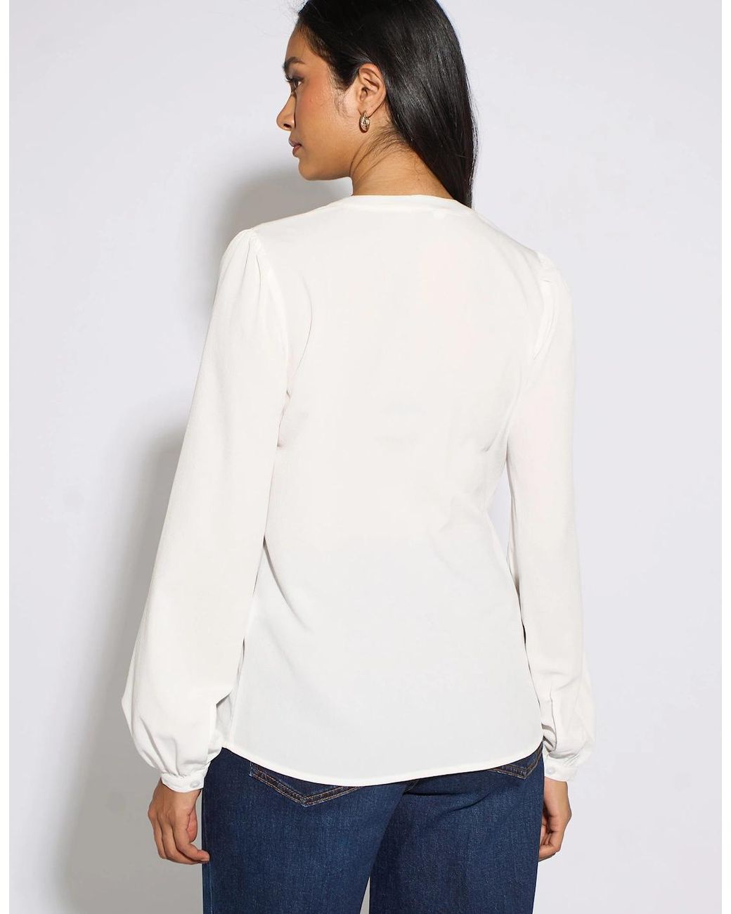 Gini London White Long Sleeve Broderie Cotton Top Blouse