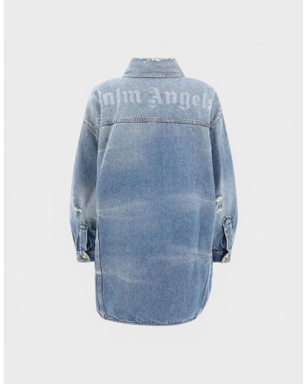 Palm Angels Blue Washed Logo Denim Overshirt