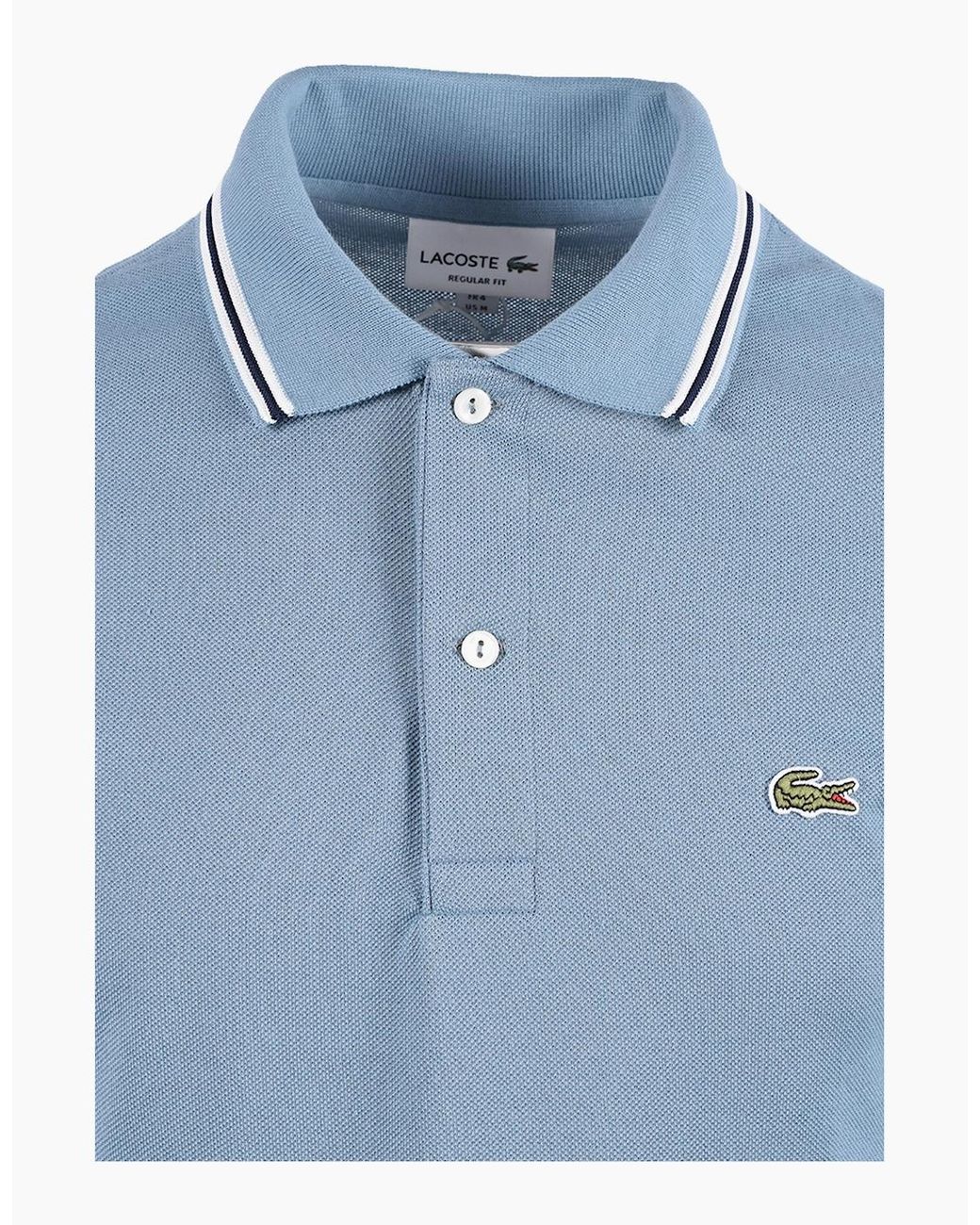 Lacoste Blue Short Sleeved Ribbed Collar Polo Mid for men