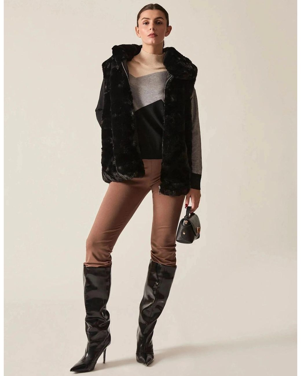 James Lakeland Black Faux-Fur Belted Gilet