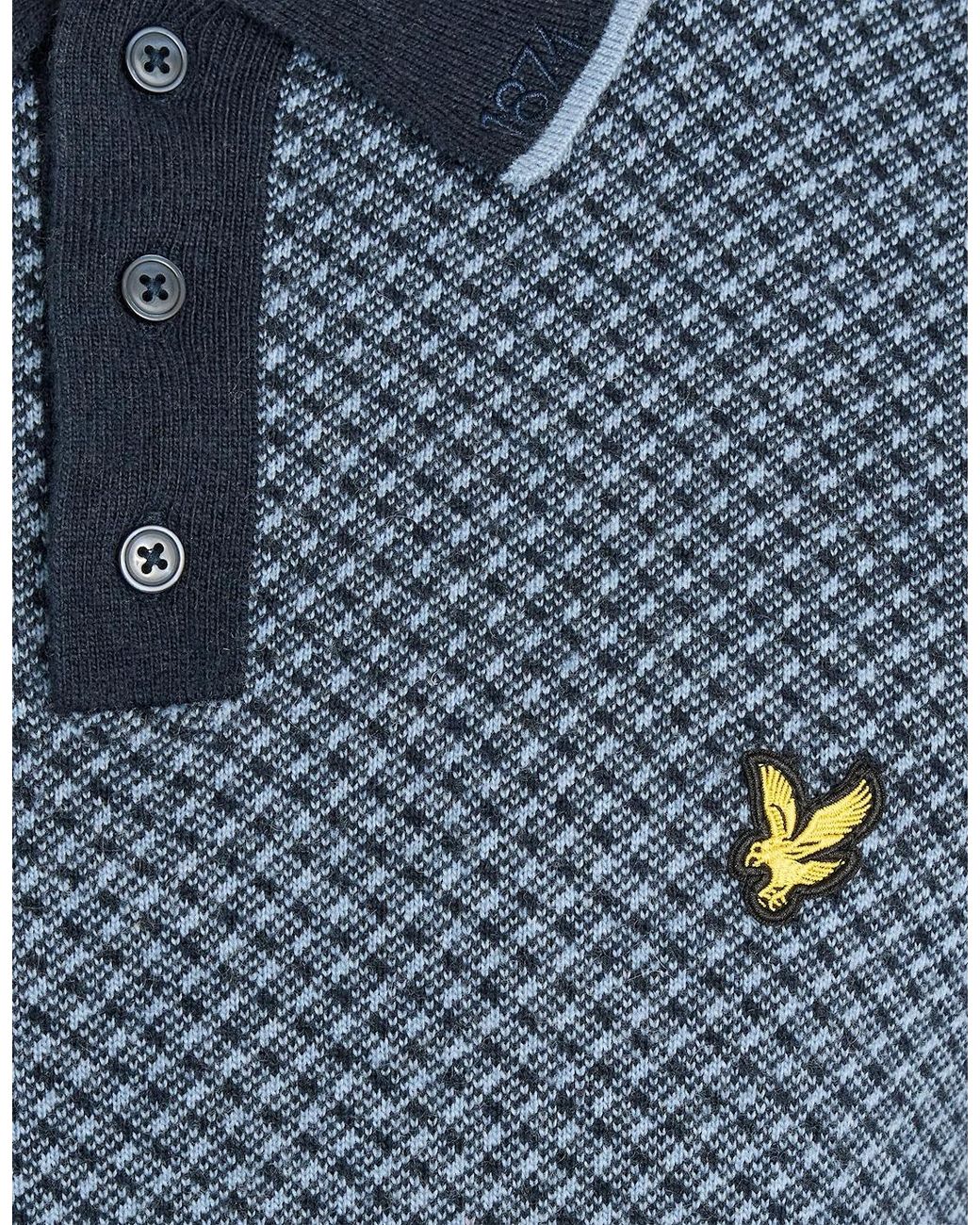 Lyle & Scott Blue Cashmere Blend Cross Hatch Polo Shirt for men