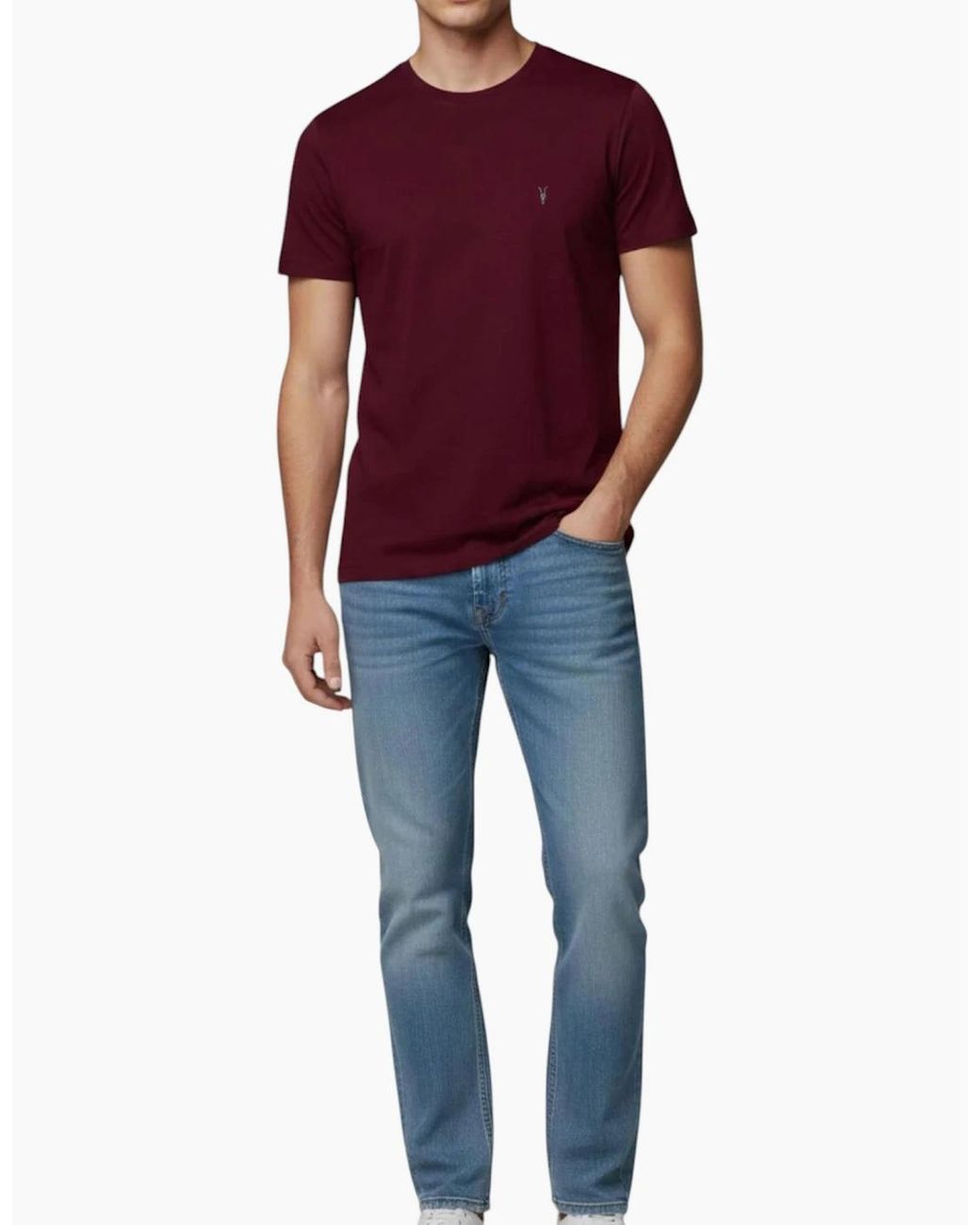 AllSaints Red T Shirts Lycra Stretch Cotton Crew Neck Short Sleeve Summer Tee for men