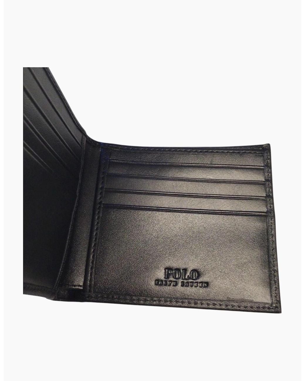 Polo Ralph Lauren Black Ralph Lauren Genuine Leather Wallet Multi Embossed Bifold Credit Card Holder for men