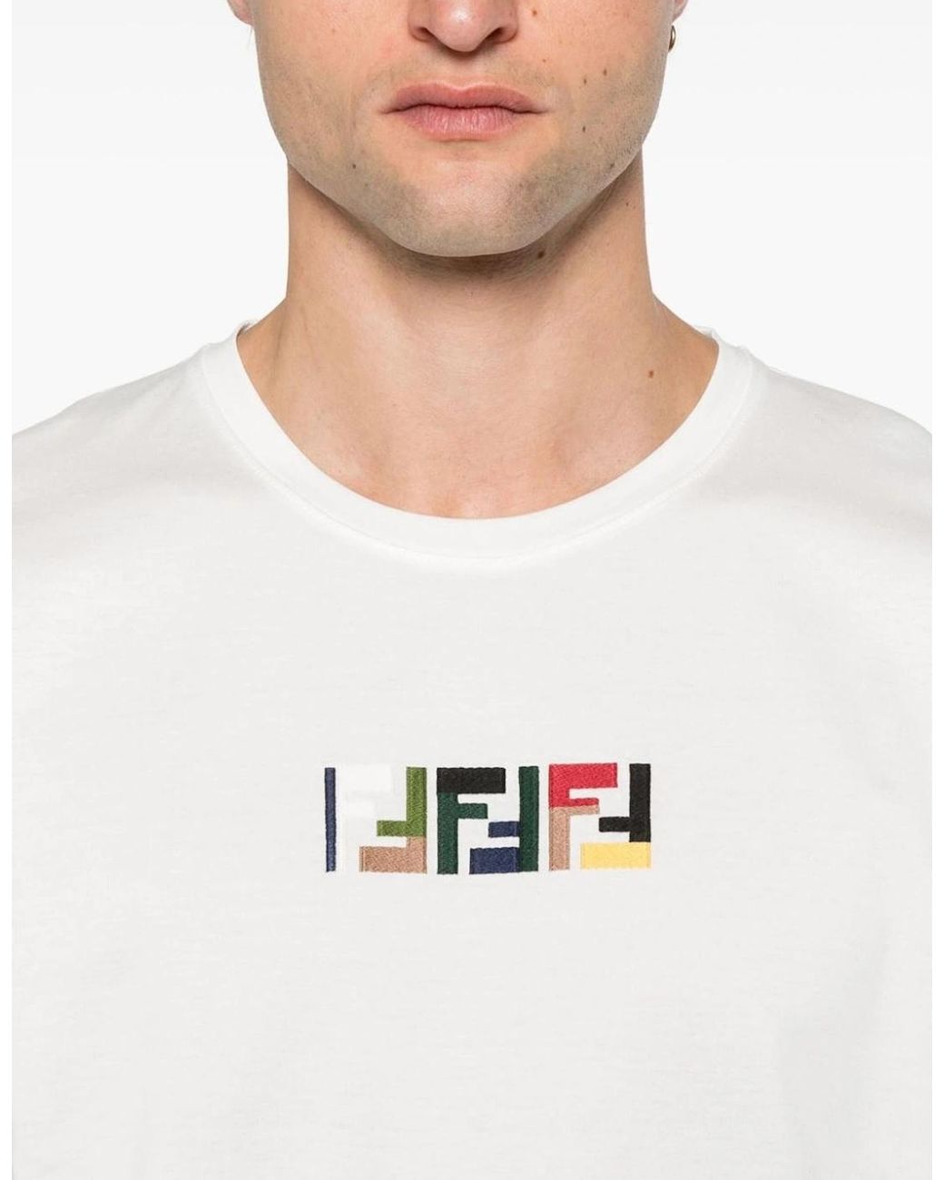 Fendi White Triple Ff Logo T-Shirt for men