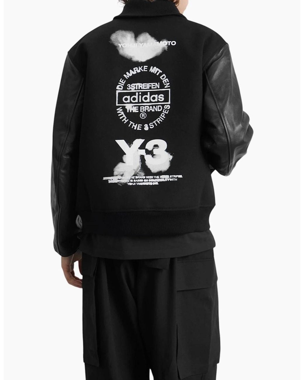 Adidas Black Y3 Letterman Jacket Full Zip Leather Sleeve Bomber Jacket for men