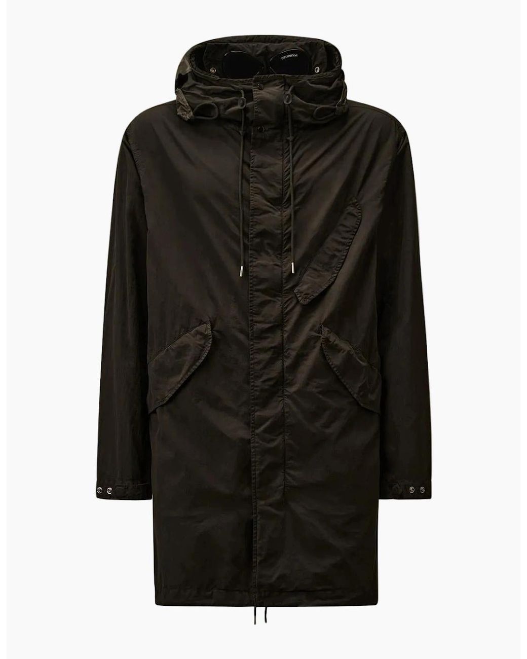 C P Company Black Flatt Nylon Goggle Parka for men