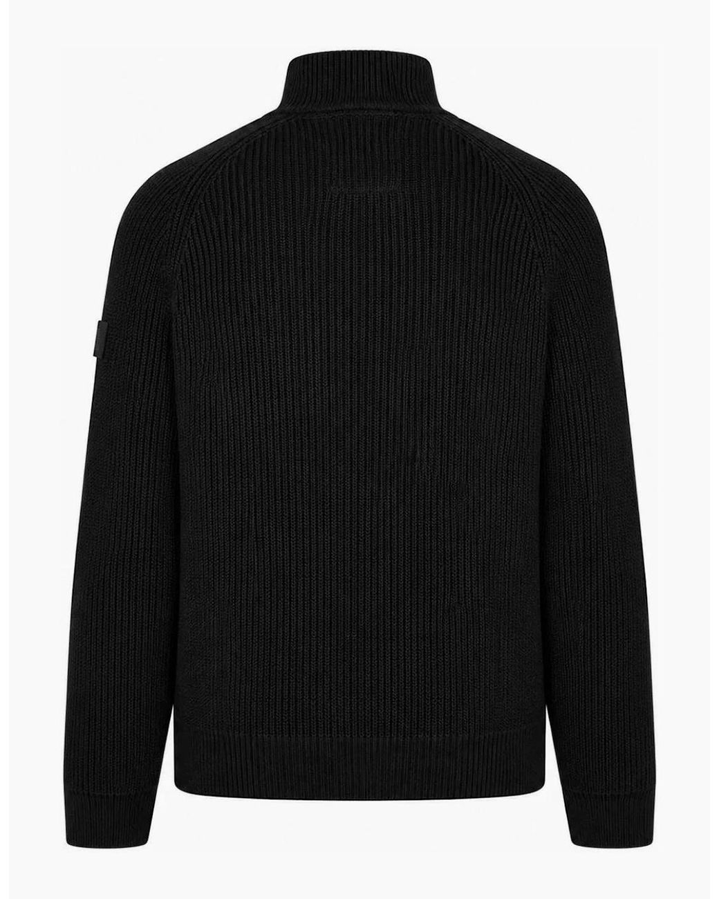 Luke 1977 Blue Watton Plated 1/4 Zip Knitted Jumper