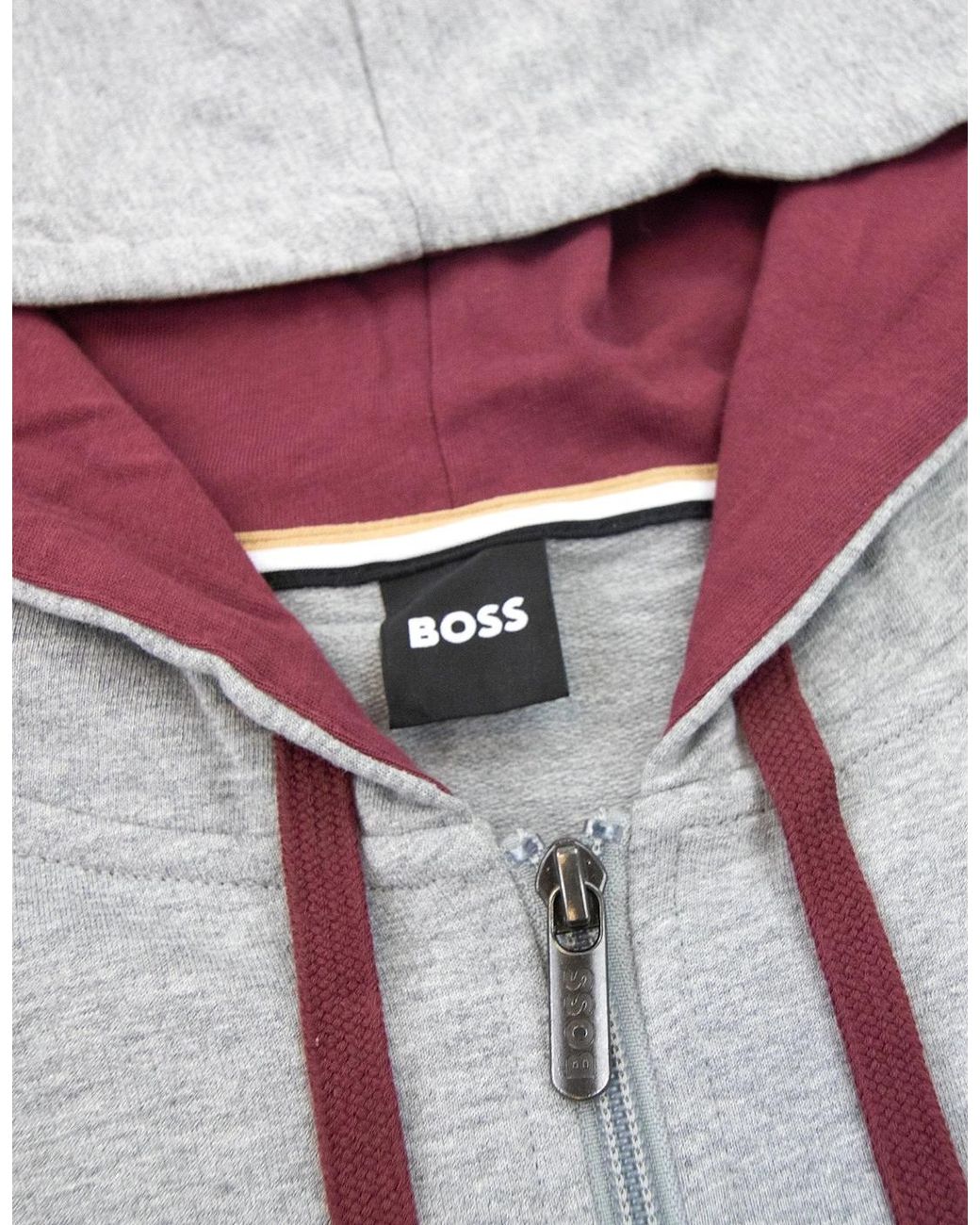 Boss Gray Authentic Stripe Logo Zip Up Hoody 033 for men