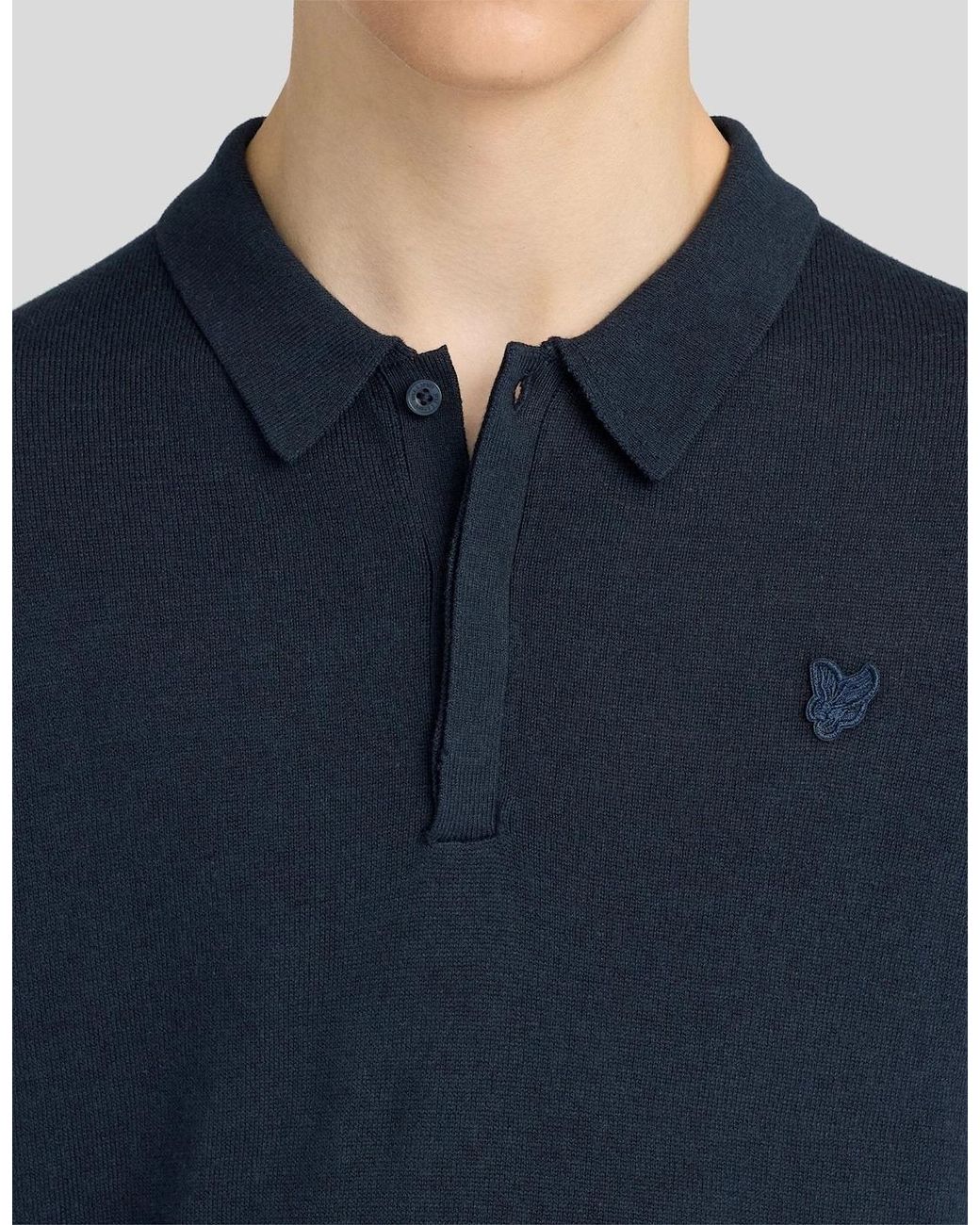 Lyle & Scott Blue Long Sleeve Cotton Polo Shirt for men