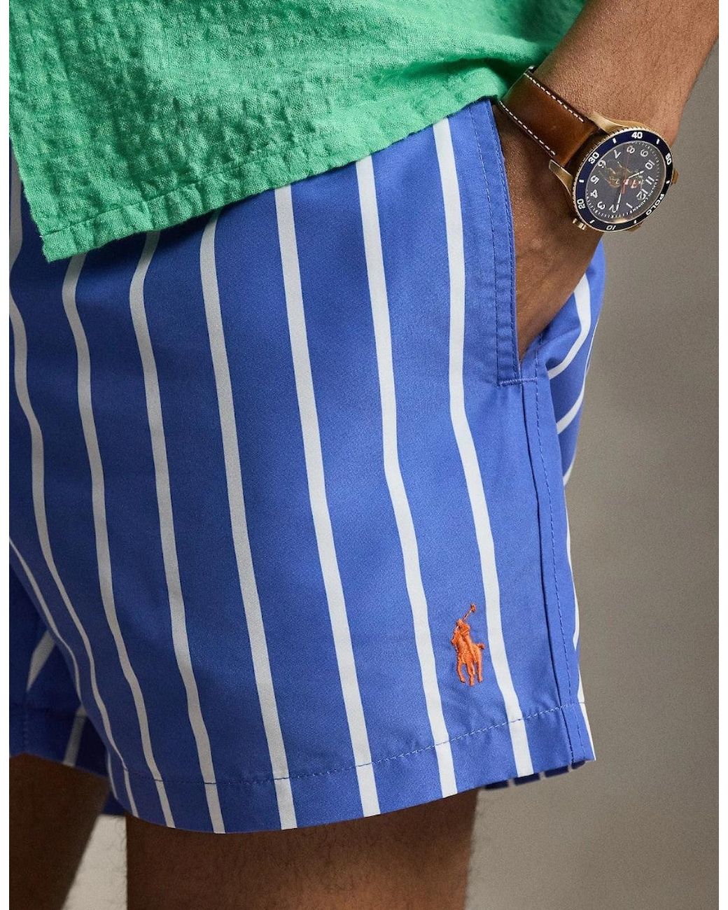Polo Ralph Lauren Blue Wide Stripe Swim Shorts 002 for men