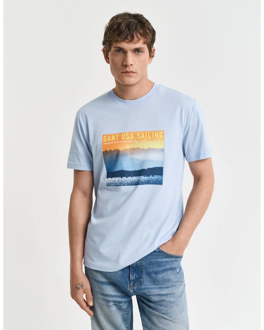 Gant Blue Placed Graphic T-Shirt, Fresh for men
