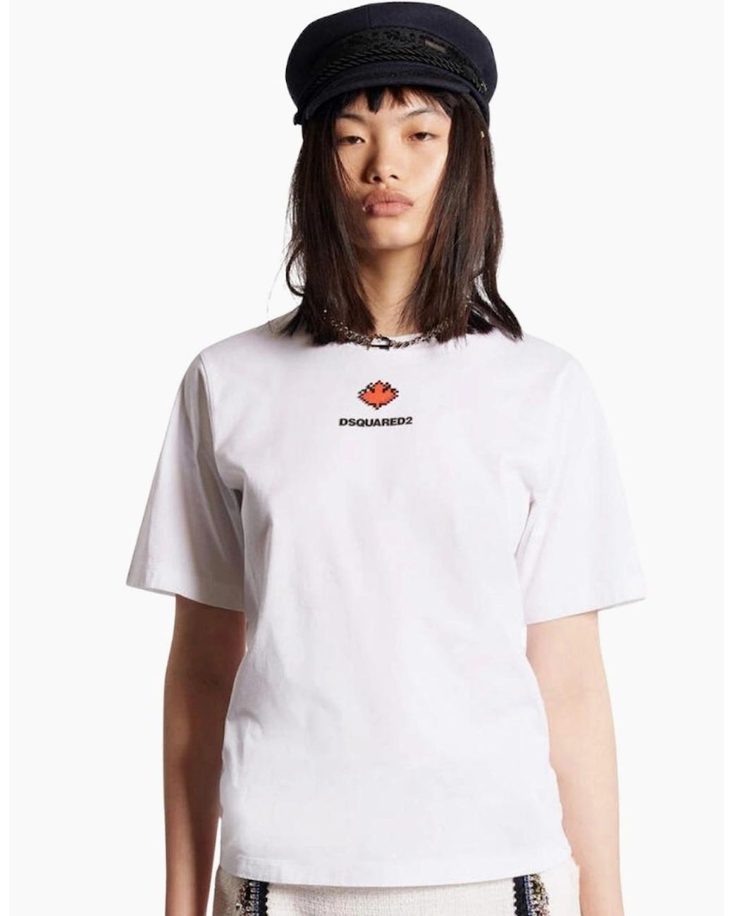 DSquared² White Pixel Leaf Logo Print Crew Neck T-Shirt