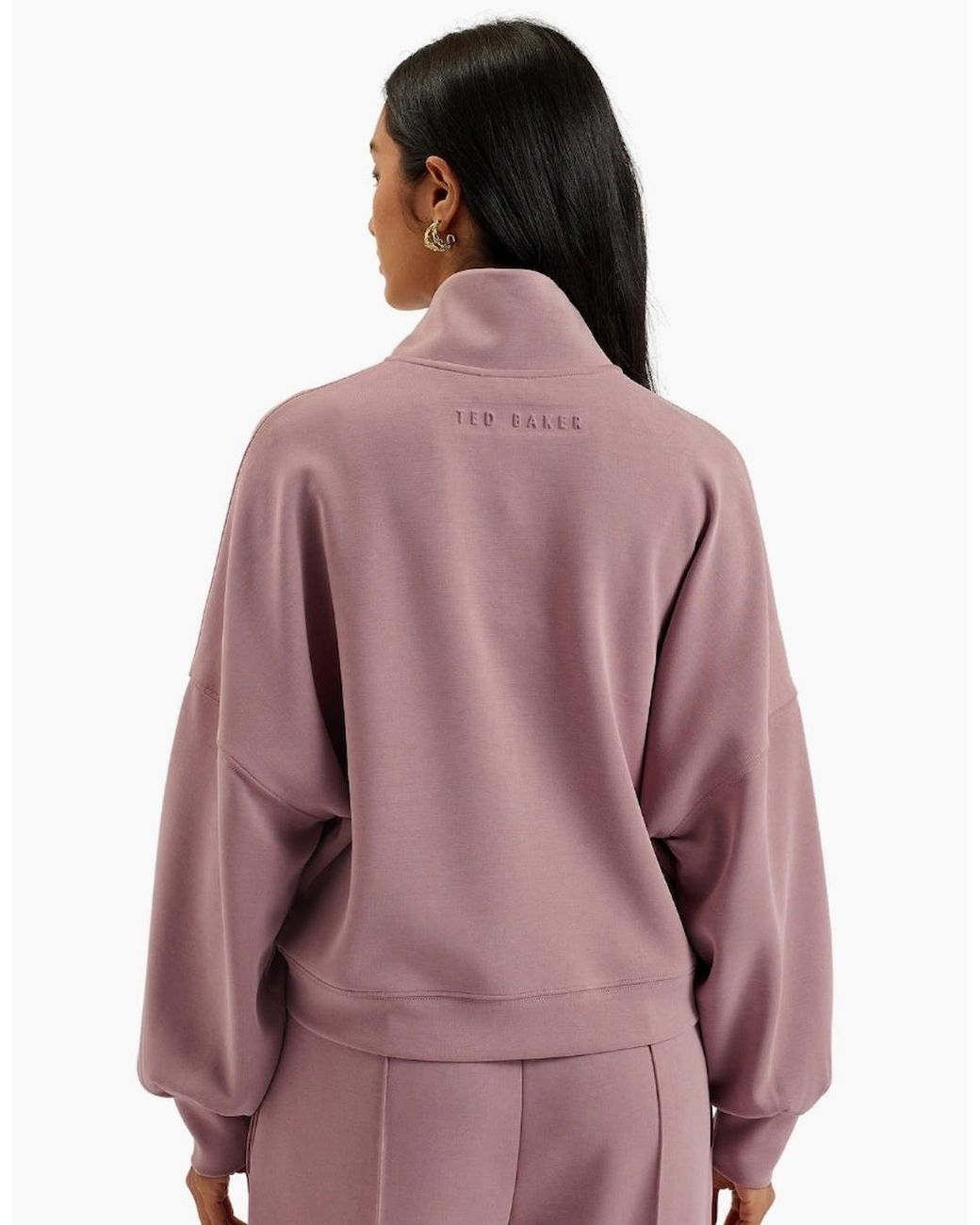 Ted Baker Pink Ted Bake Aurora Cupro Zip Through Funnel Neck Dusty Jumper