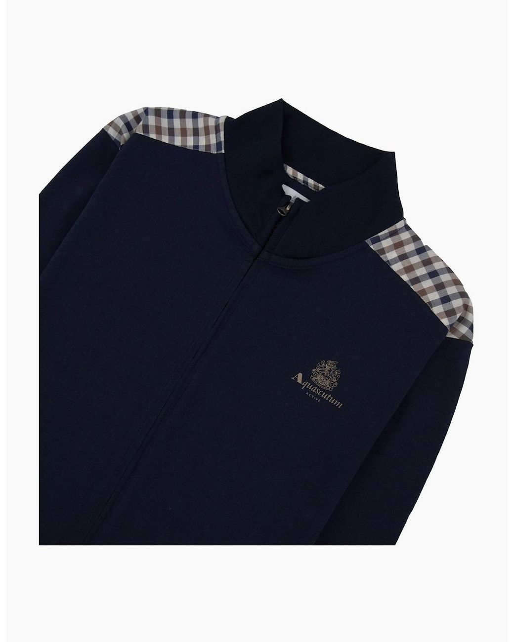 Aquascutum Blue Full Zip Club Check Mockneck Sweatshirt 11 for men