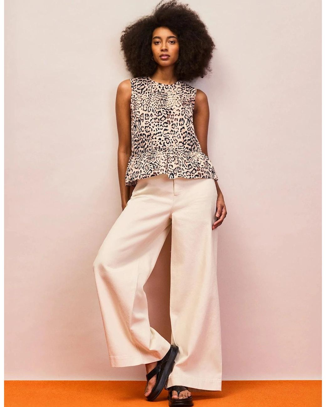 Ro&zo Brown Leopard Print Cotton Peplum Top