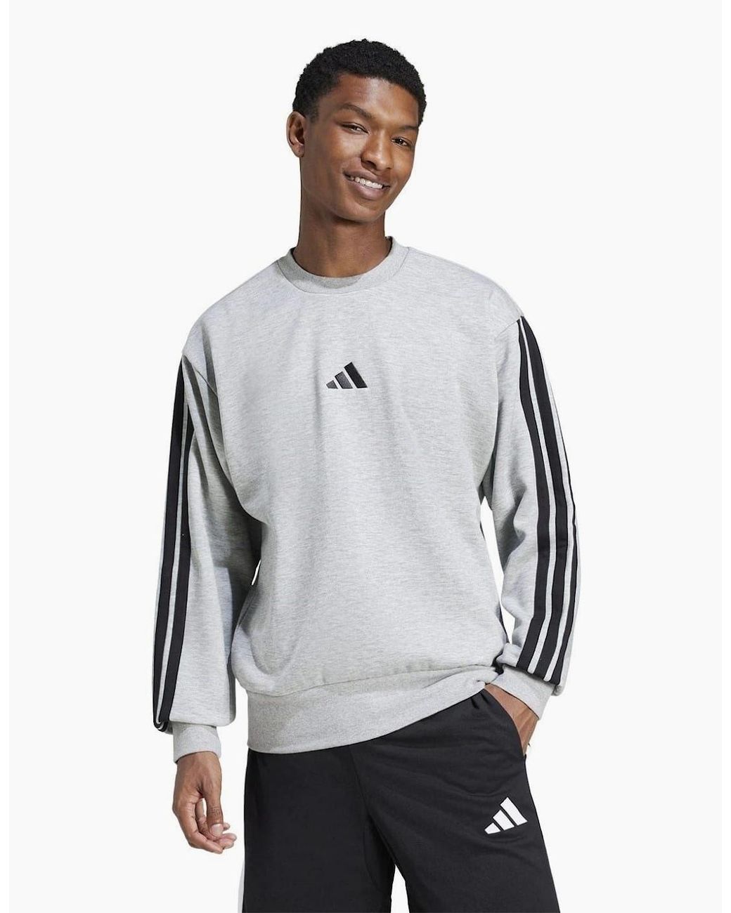 Adidas Gray Essentials 3 Stripes Fleece Sweatshirt for men