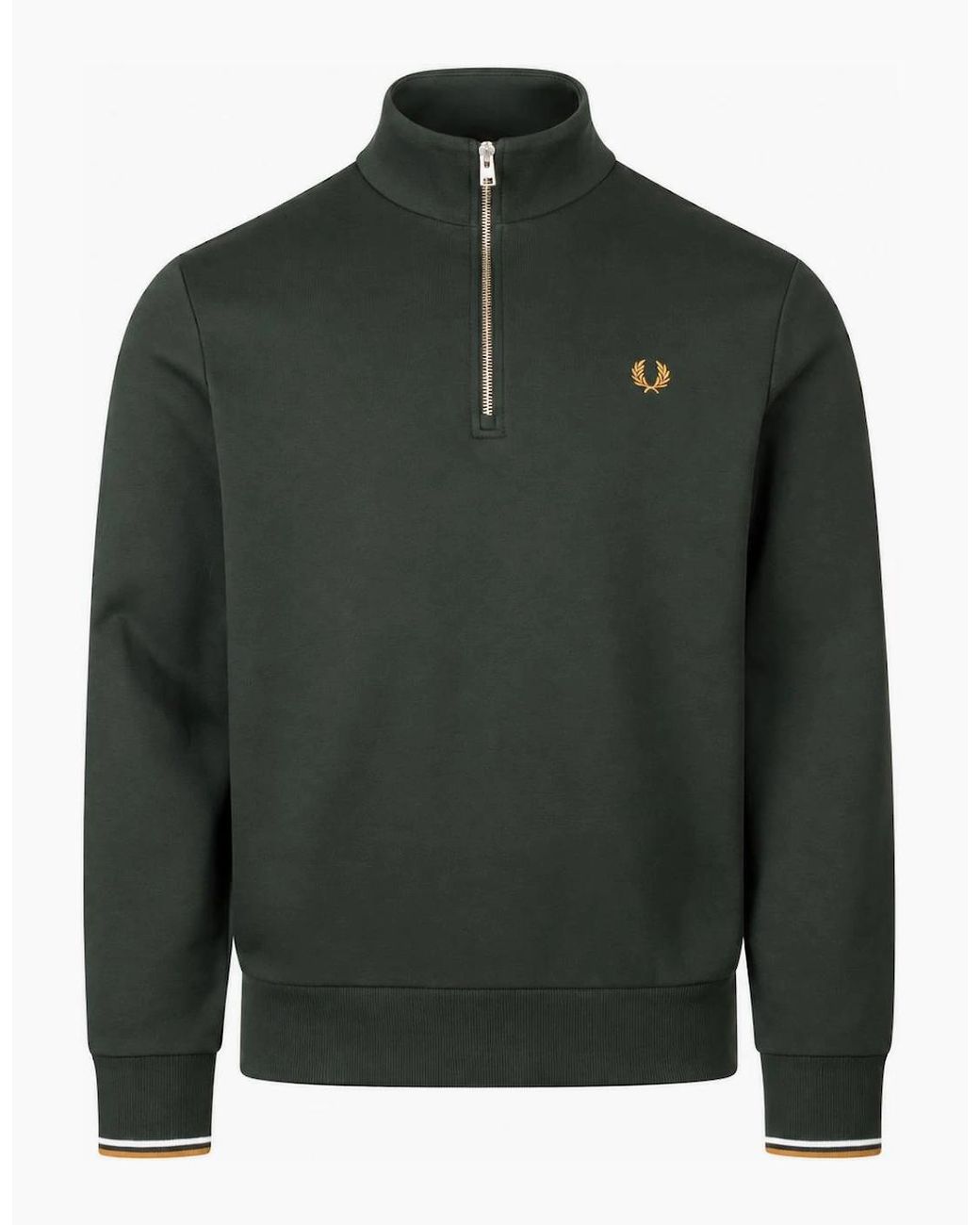 Fred Perry Green Half Zip Sweatshirt Night/Dusky/Dark Caramel for men