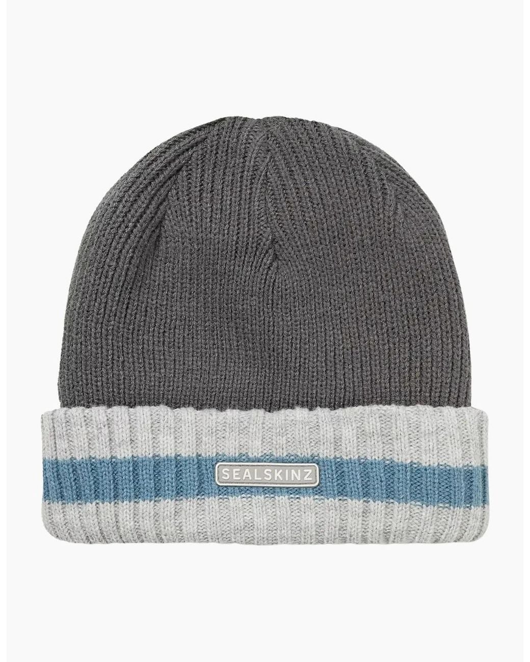 SealSkinz Gray Holkham Waterproof Striped Roll Cuff Beanie for men