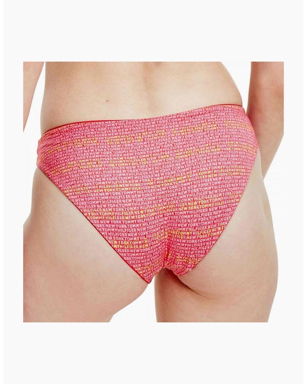 Tommy Hilfiger Red Reversible Swim Bikini Bottom, Logo Ww Aop