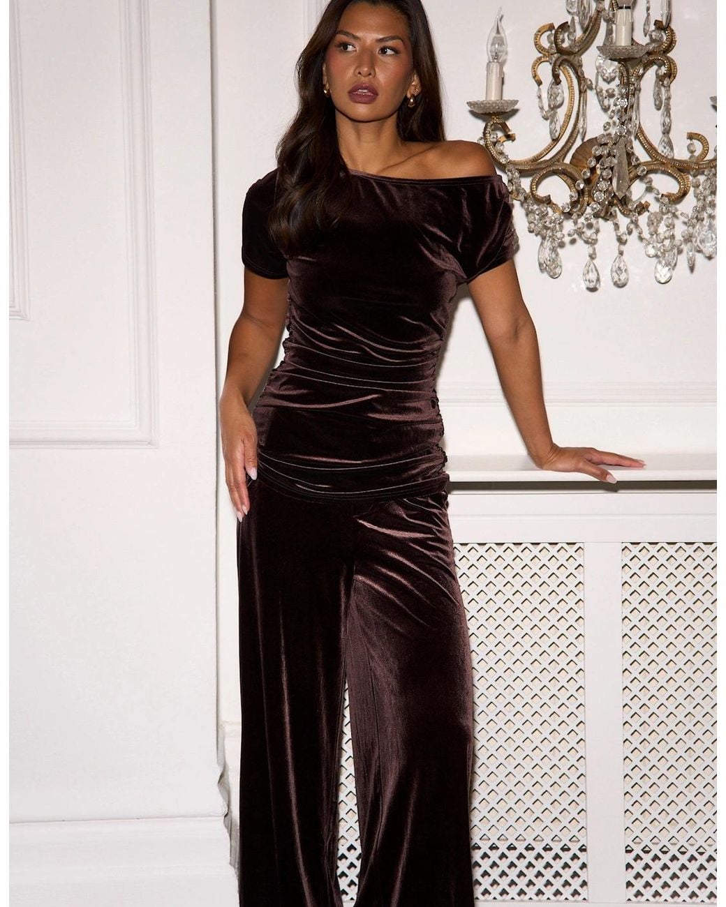 Gini London Multicolor Wide Leg Velour Trousers