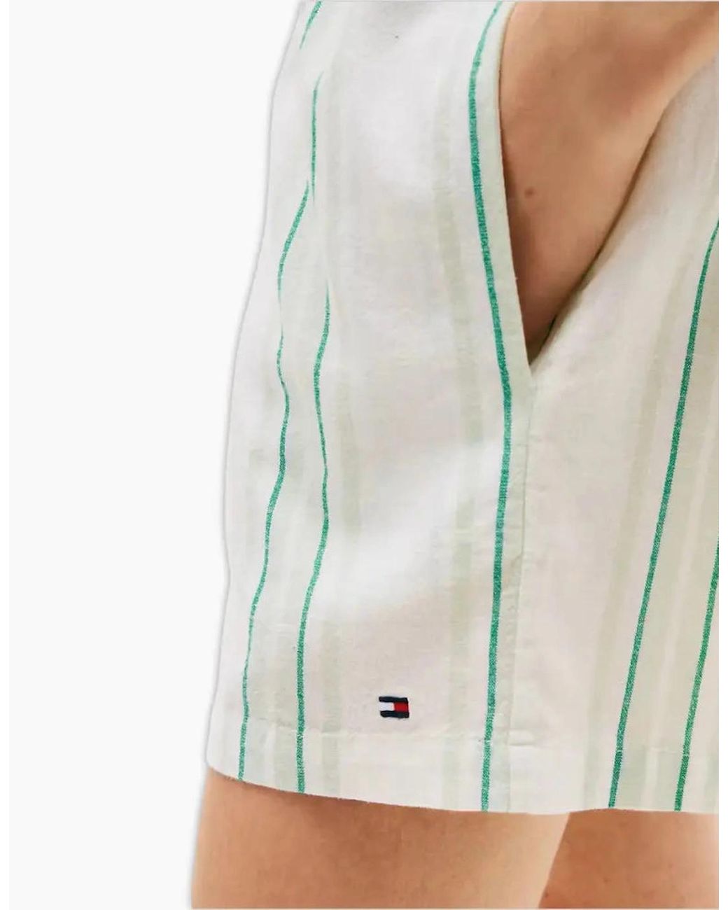 Tommy Hilfiger White Th Essentials Shirt & Shorts Line Pyjama Set, Tennis Court Stripe