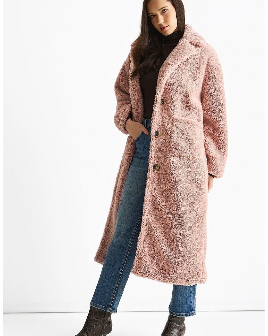 Gini London Natural Blush Longline Teddy Coat