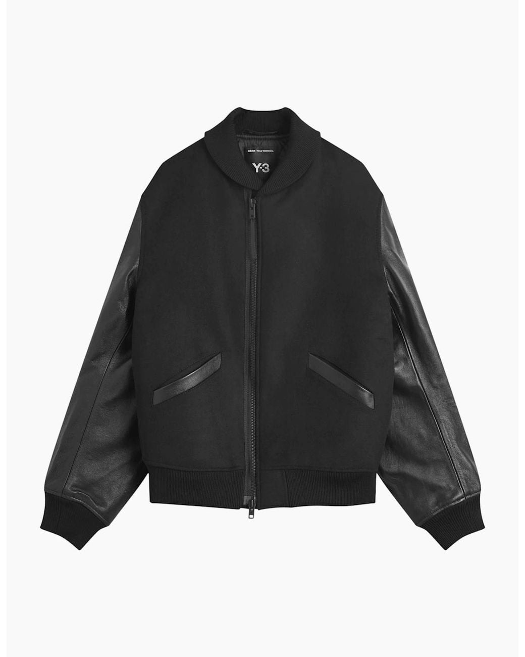 Adidas Black Y3 Letterman Jacket Full Zip Leather Sleeve Bomber Jacket for men