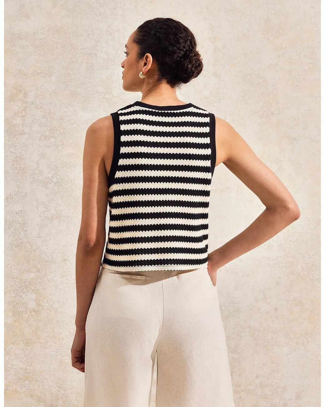 Ro&zo Black Mono Chevron-Stripe Knitted Tank