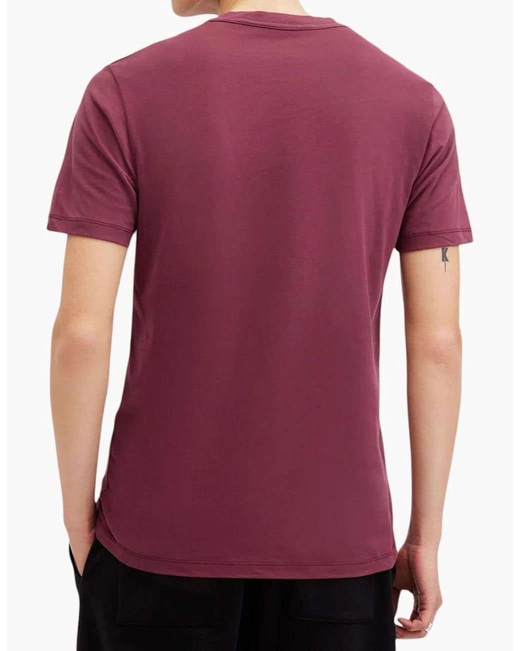 AllSaints Red T Shirts Lycra Stretch Cotton Crew Neck Short Sleeve Summer Tee for men