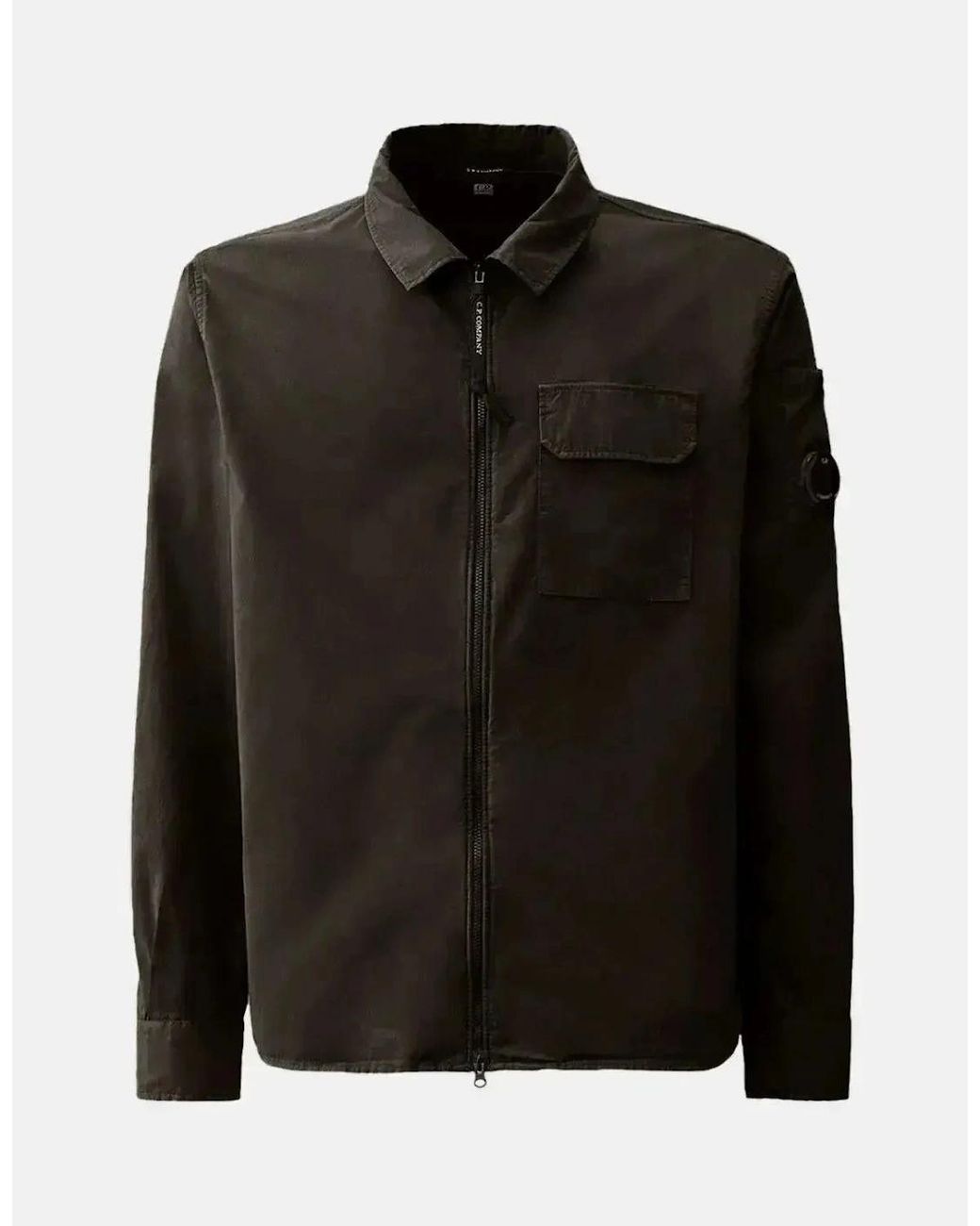 C P Company Black Organic Gabardine Zipped Overshirt for men