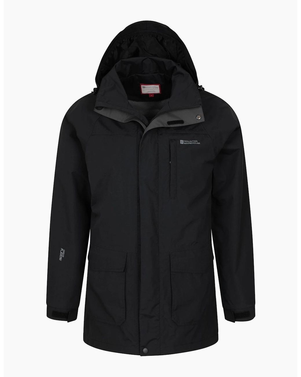 Mountain Warehouse Black Glacier Ii Long Waterproof Jacket for men