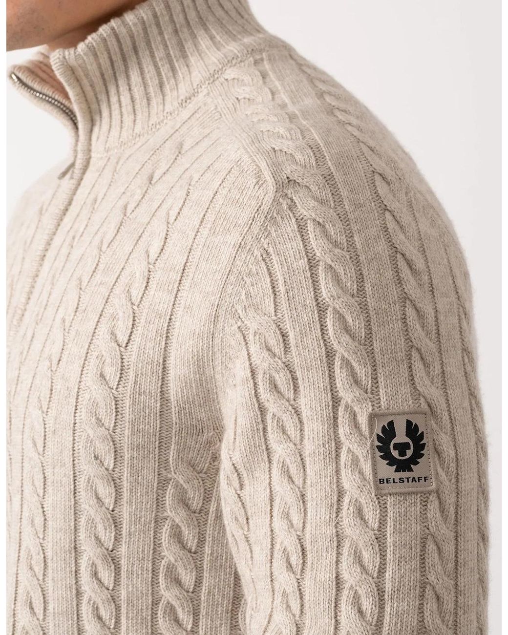 Belstaff White Westport Quarter Zip Sweater Stone for men