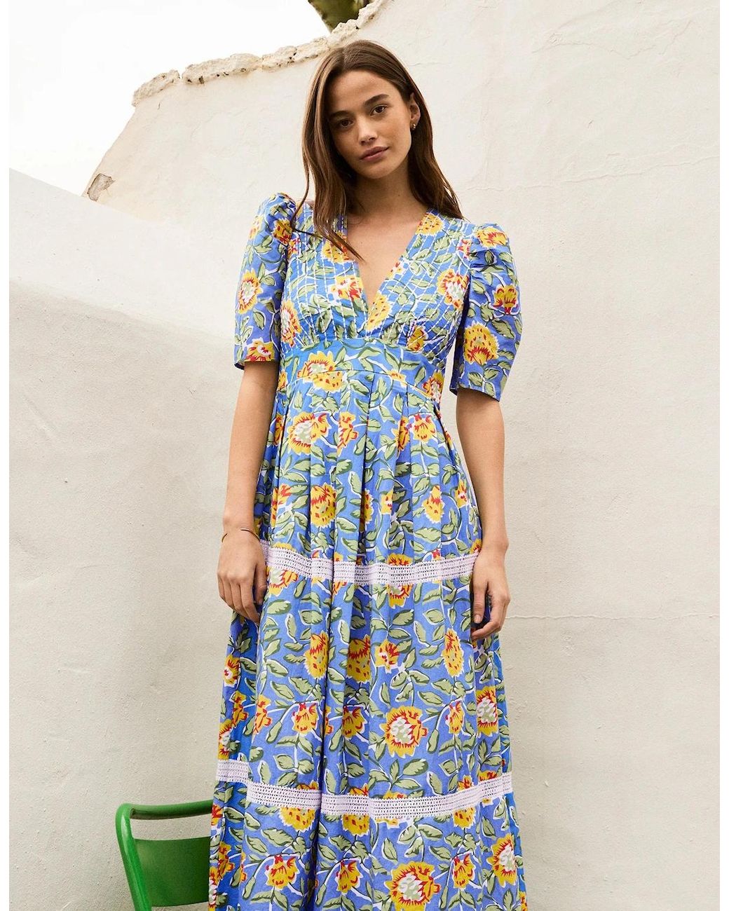 Ro&zo Blue Petite Floral Print Trim Insert Dress
