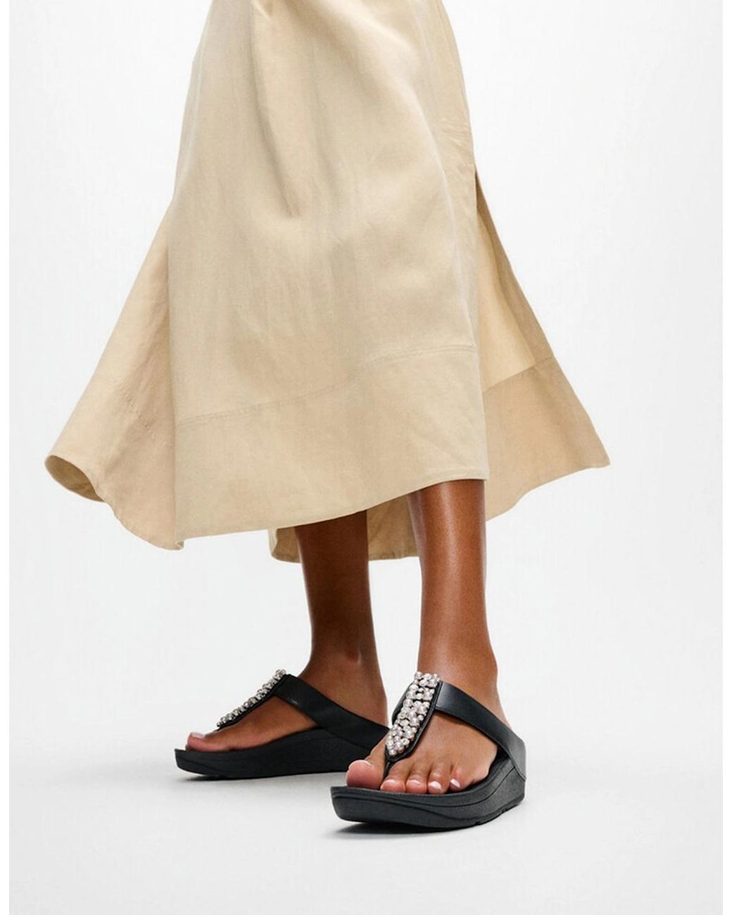 Fitflop Black Fino Pearls-And-Crystal Toe-Post Sandals