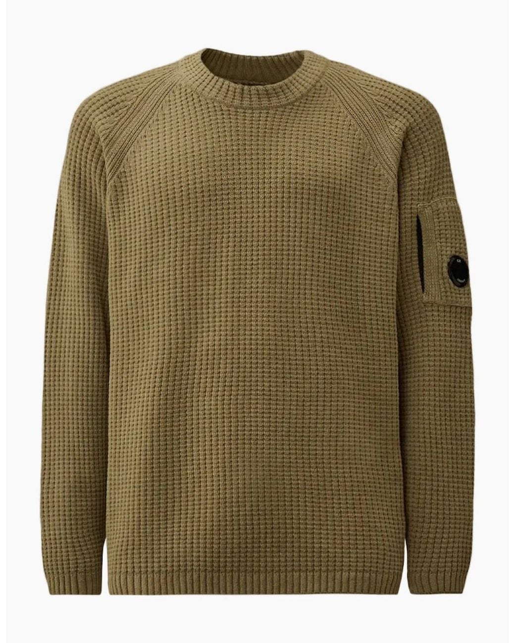 C P Company Green Chenille Waffle Knit Lens Jumper for men