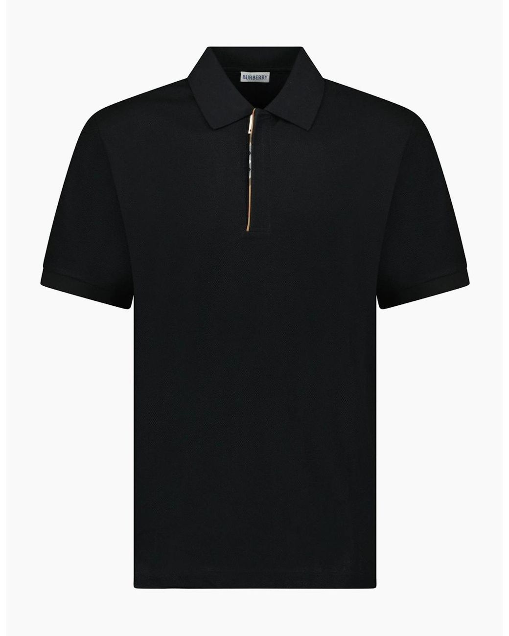 Burberry Black 'Hartford' Check Placket Zip Polo for men