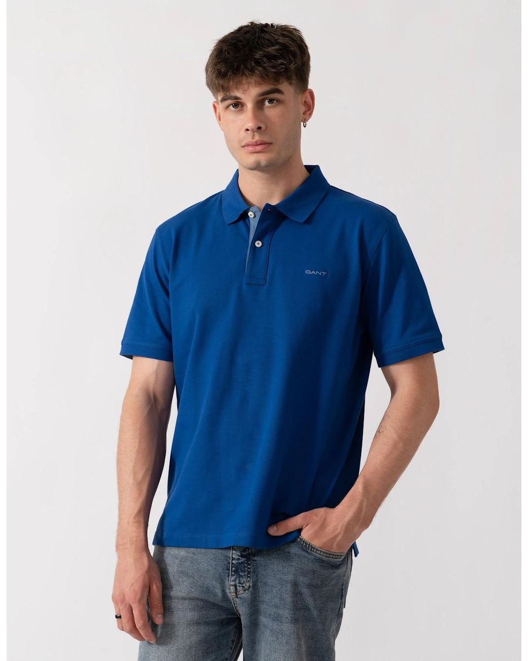 Gant Blue Regular Fit Short Sleeve Contrast Pique Rugger for men
