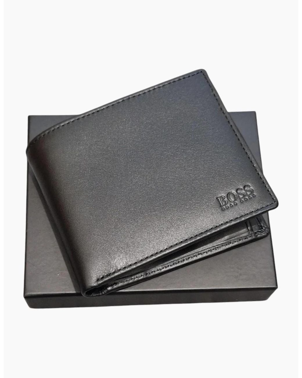 Boss Gray Wallet Asolo Genuine Leather Wallet Bifold Credit Card Holder for men