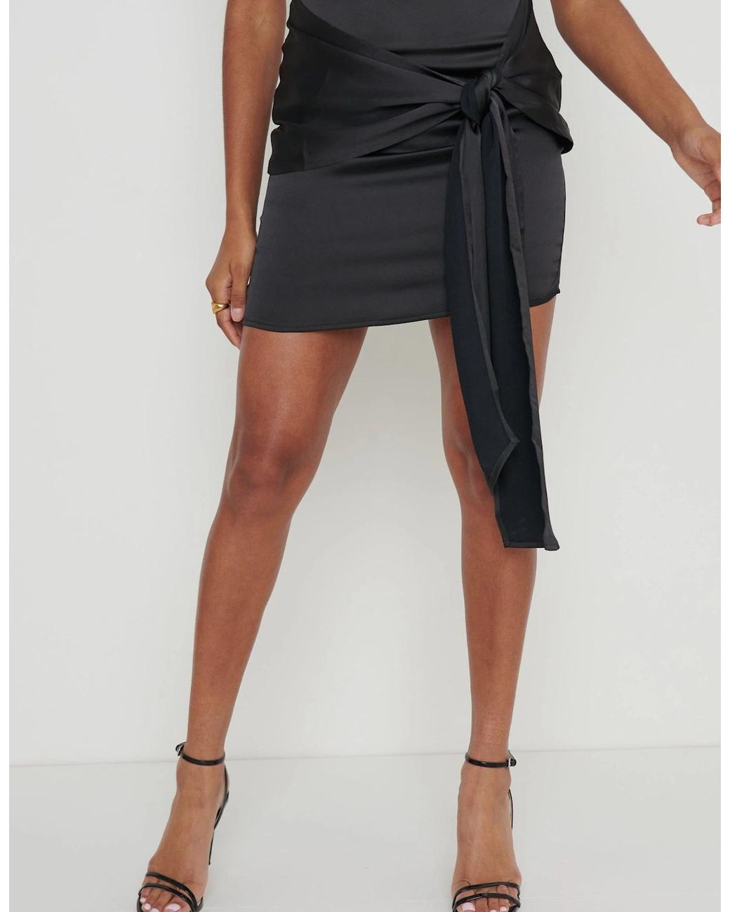 Pretty Lavish Black Teagan Tie Knot Drape Skirt