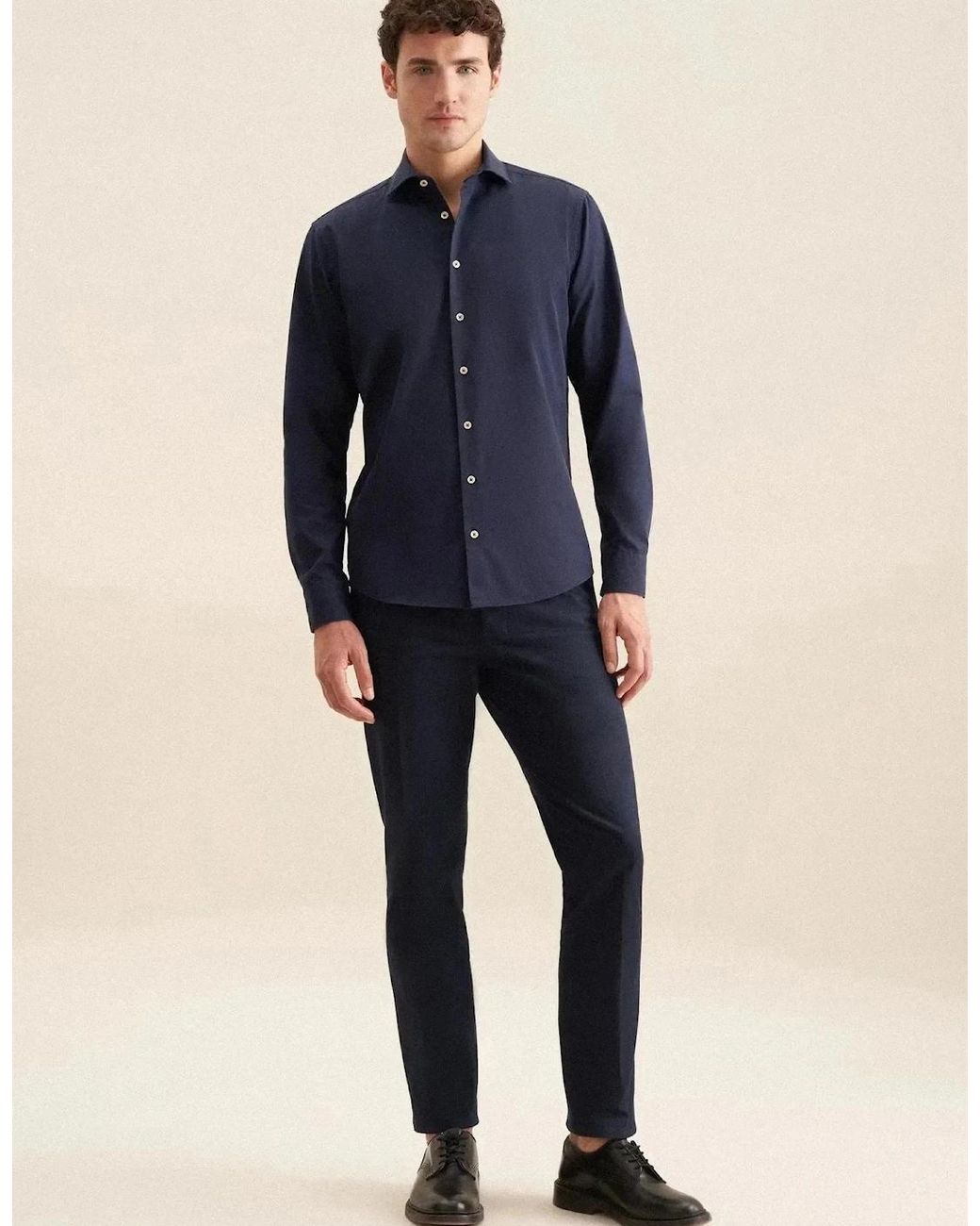 Seidensticker Blue Regular Fit Spread Kent Casual Shirt Dark for men