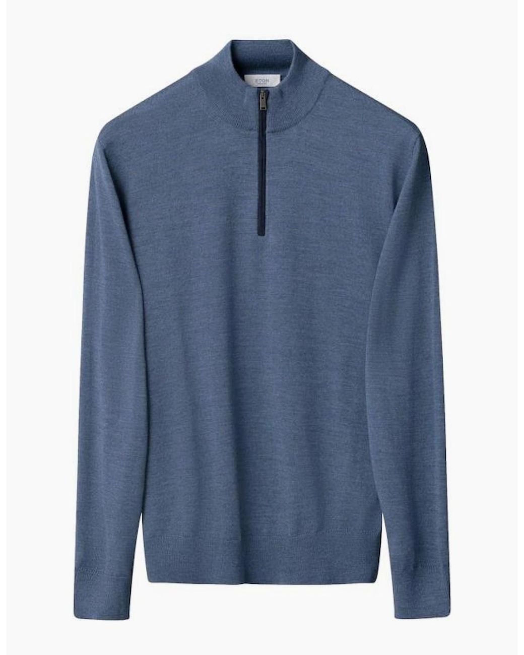 Eton of Sweden Blue Merino Quarter Zip Sweater 23 Light for men