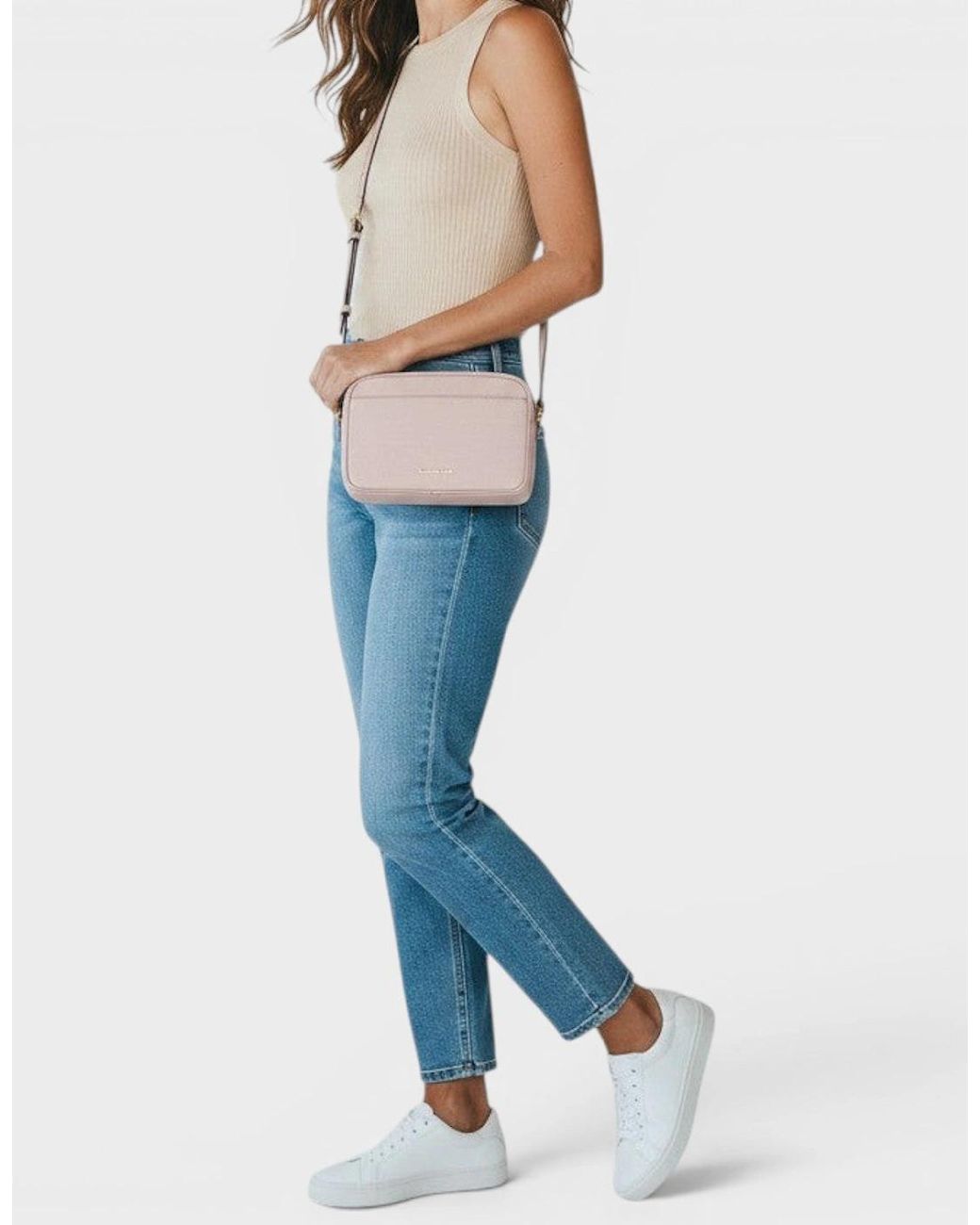 Michael Kors Pink Pebbled Leather Camera Crossbody Bag Rose