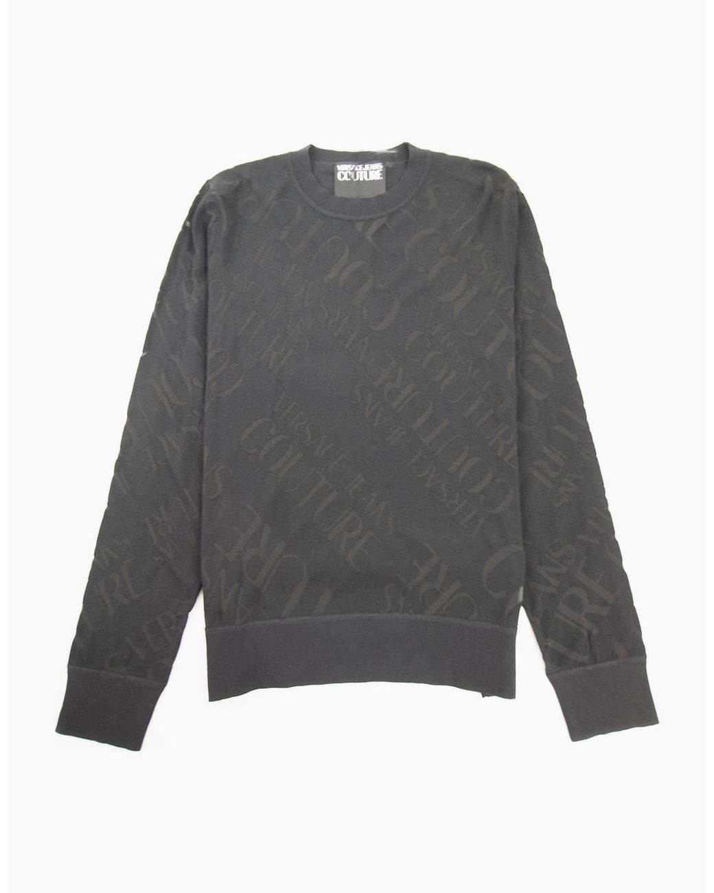 Versace Gray Jeans Couture Embossed Writing Knitted Jumper for men