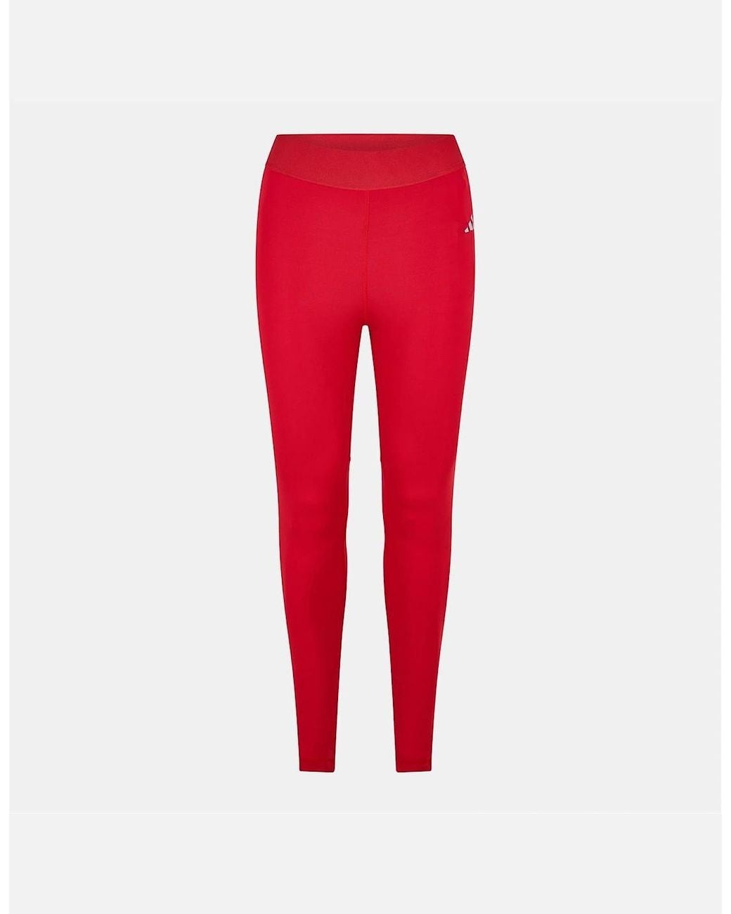 Adidas Red Three Bar Logo Solid Patterned Leggings