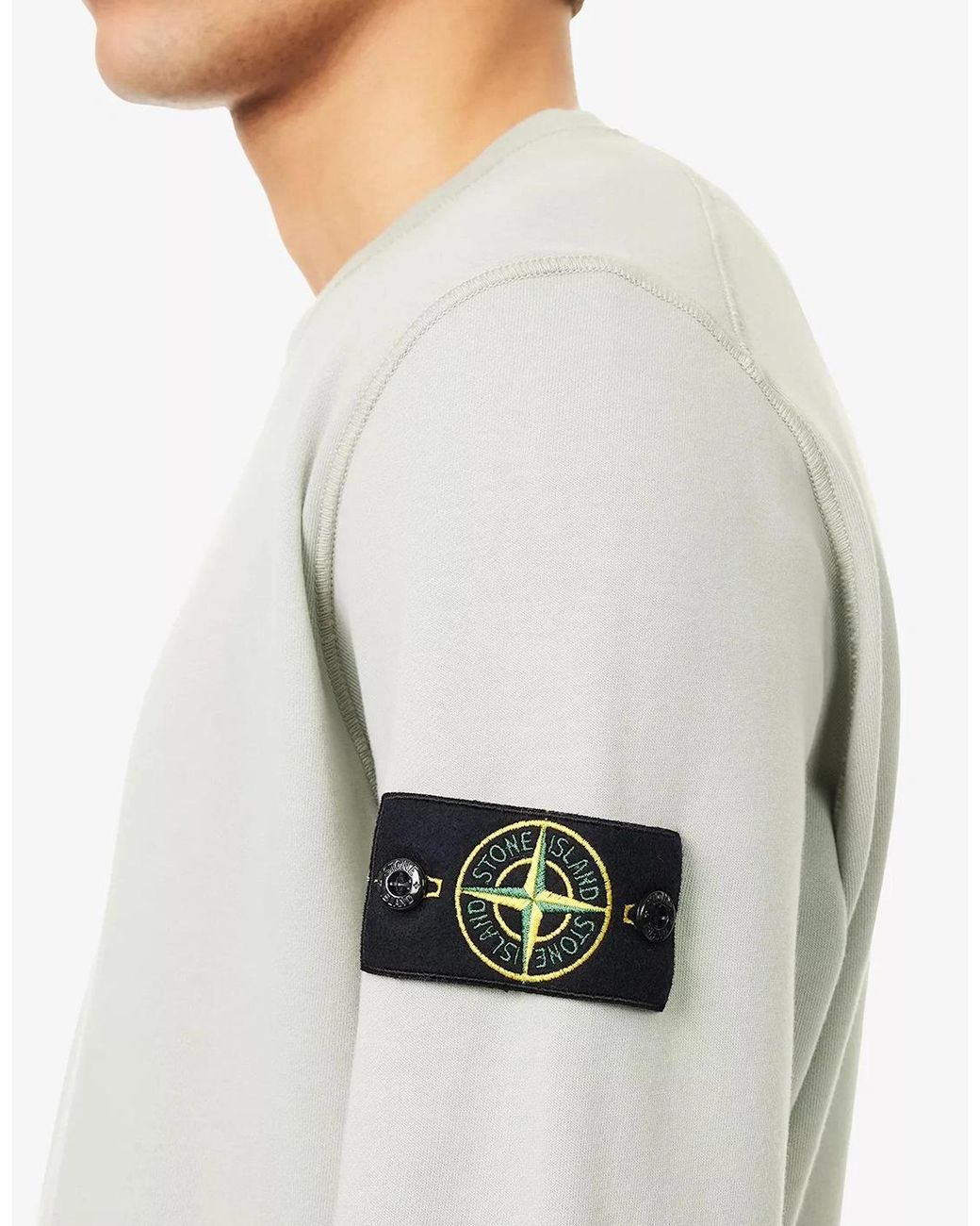 Stone Island White S0051 Compass Sweatshirt Sage for men