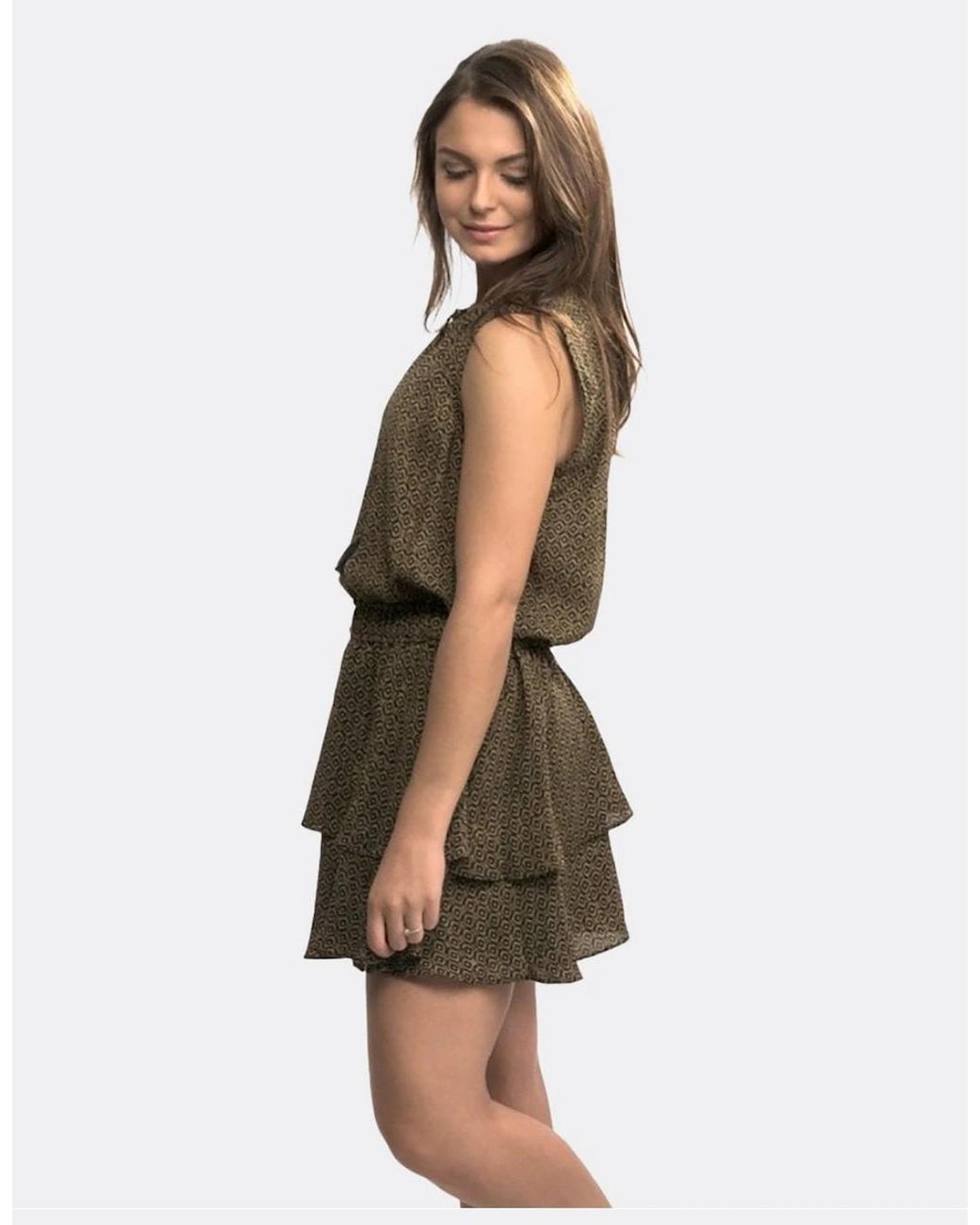 Maison Scotch Brown Silky Feel Sleeveless Printed Summer Dress