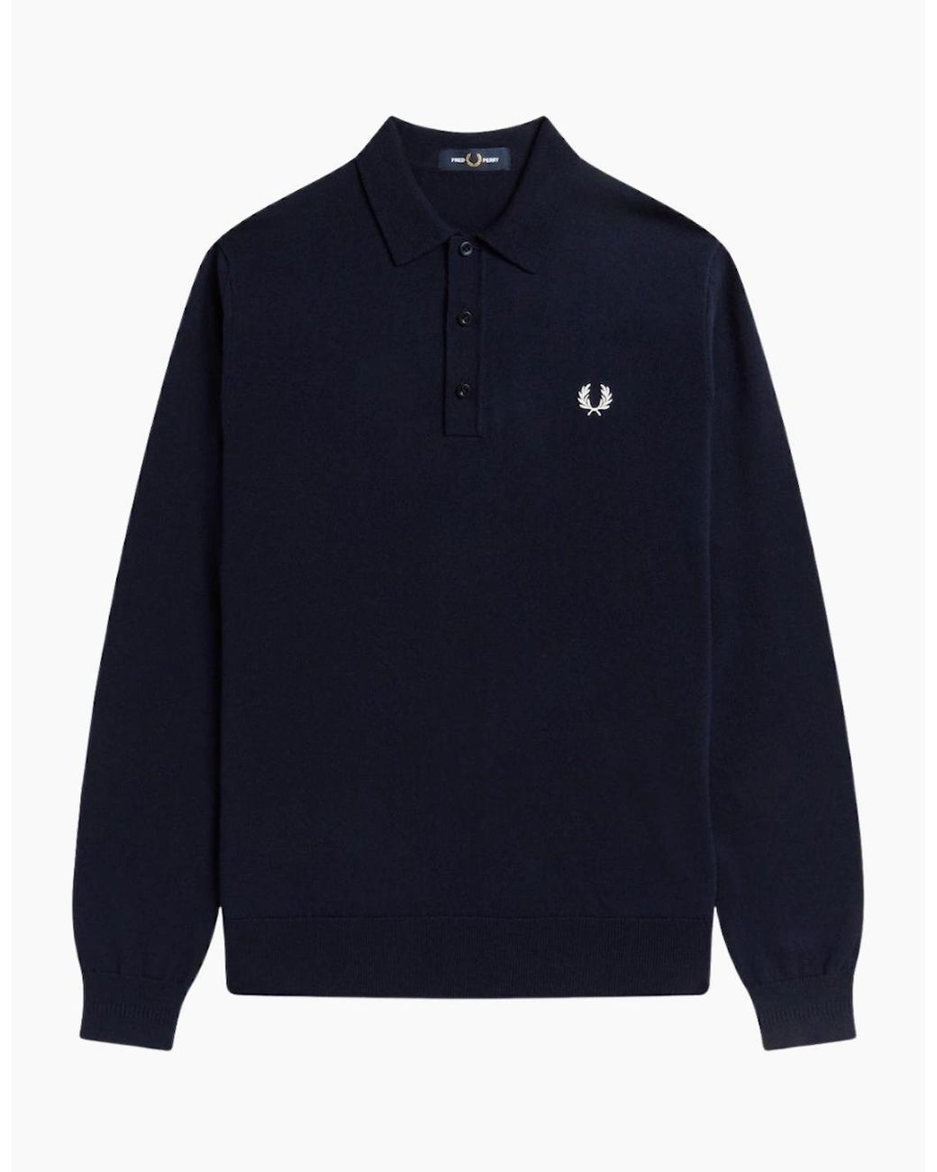 Fred Perry Blue Classic Knitted Long Sleeve Polo Shirt for men